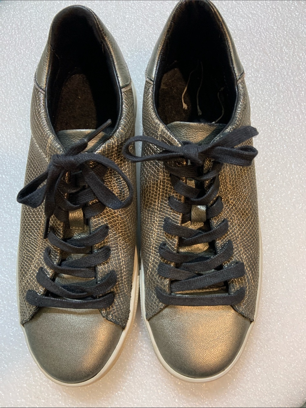 Metallic Black Leather Lace-Up Sneakers